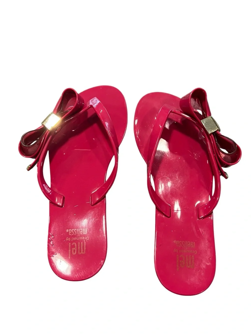 Melissa Hot Pink Bow Jelly Flip Flops Girls Size 13 US / EU 31
